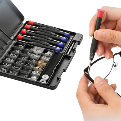 Multi Piece Eyeglass Repair Kit with Screws Nose Pads and Tools