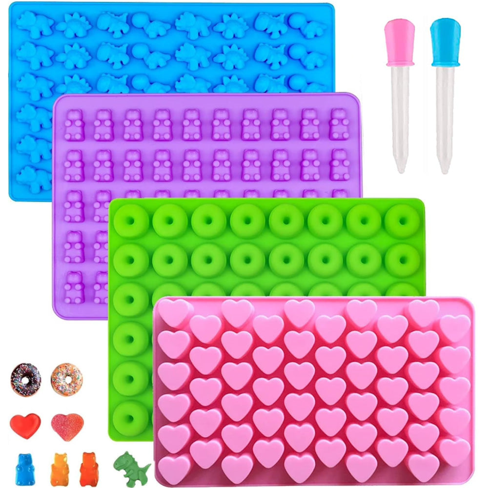 4 PCS Silicone Candy Molds with 2 Droppers Gummy Candy Molds for Chocolate Gummy DIY
