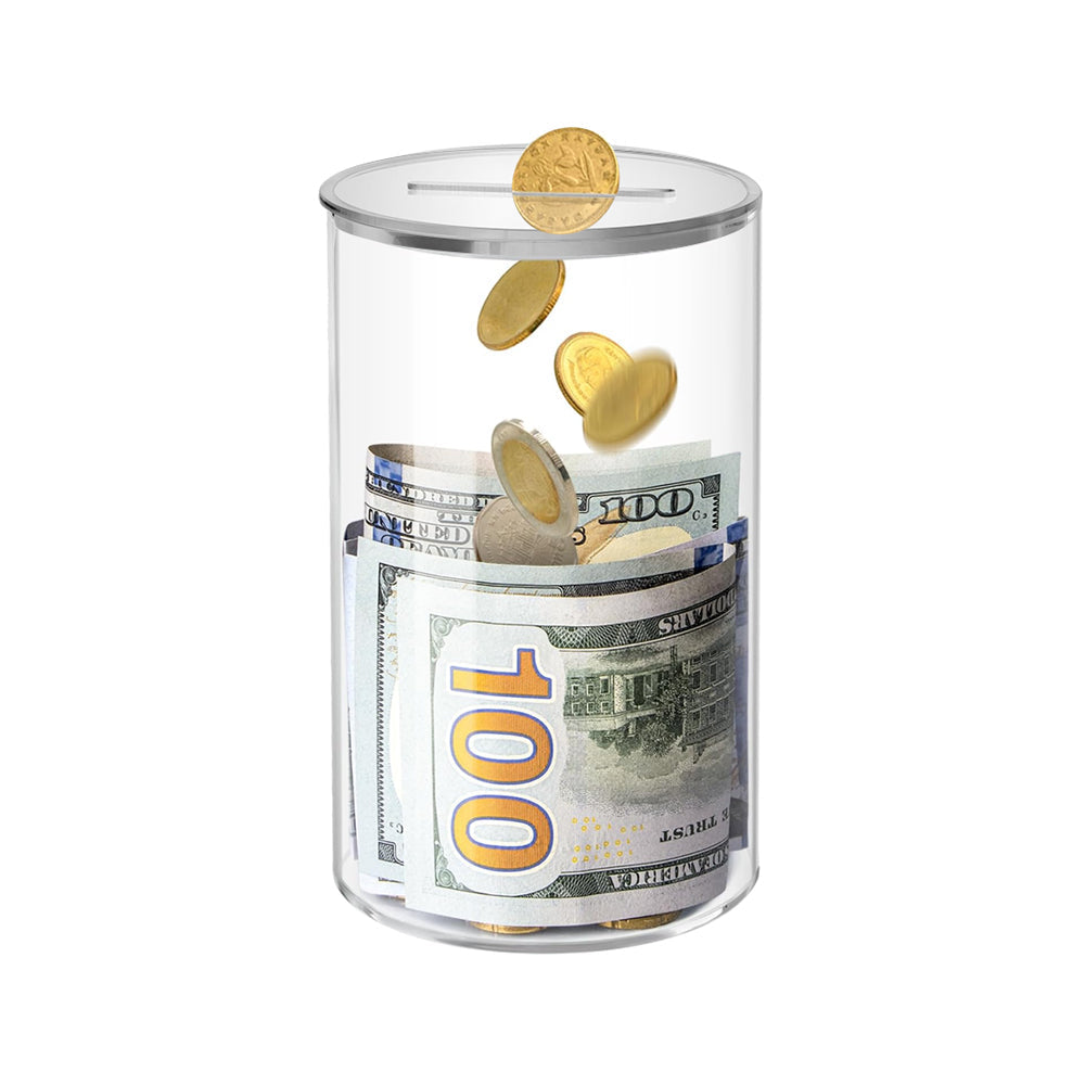 Round Clear Acrylic Piggy Bank Must Break to Open Money Box
