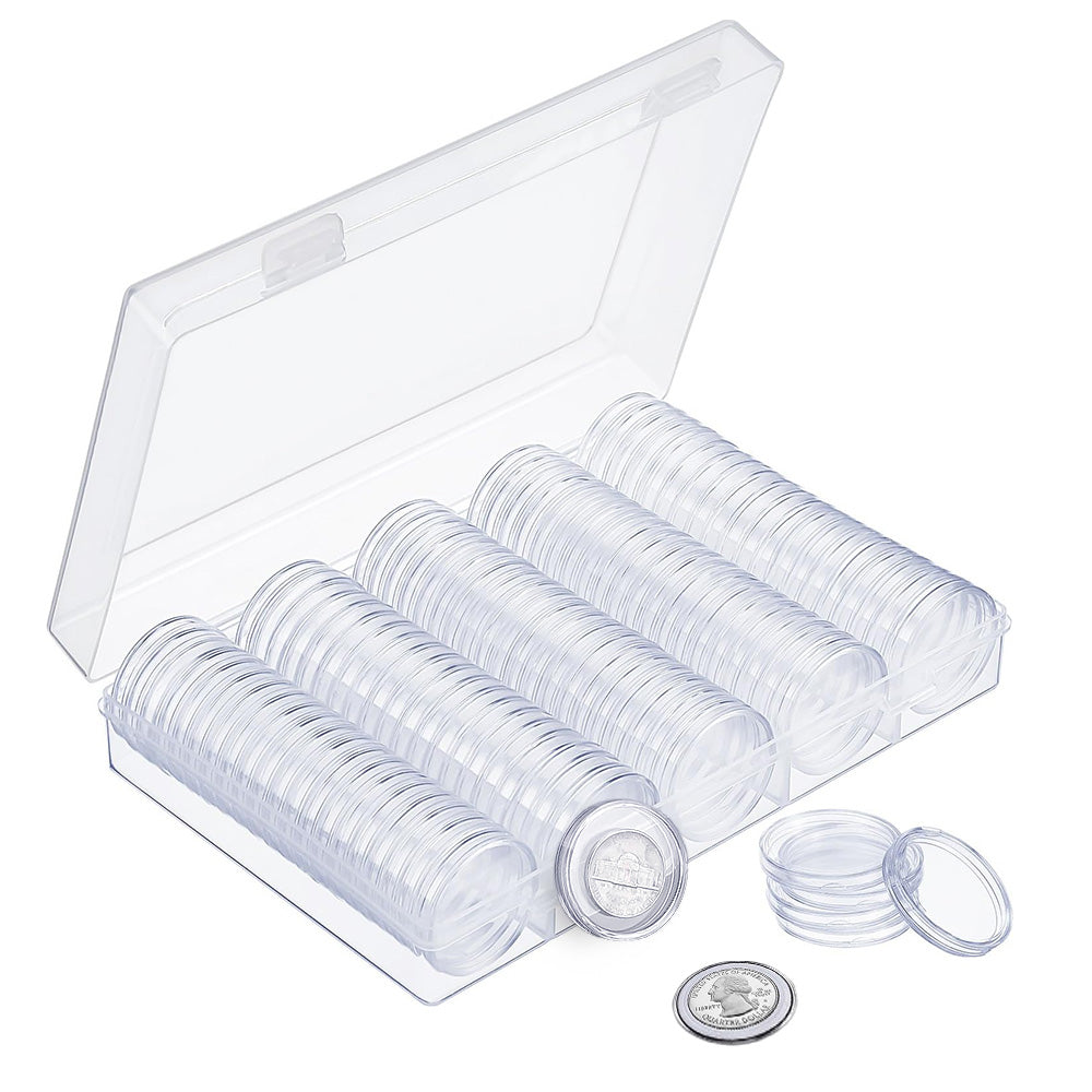 100 Pieces 30mm Coin Capsules Coin Holders Round Coin Protectors with Storage Organizer Box for Coin Collection Supplies