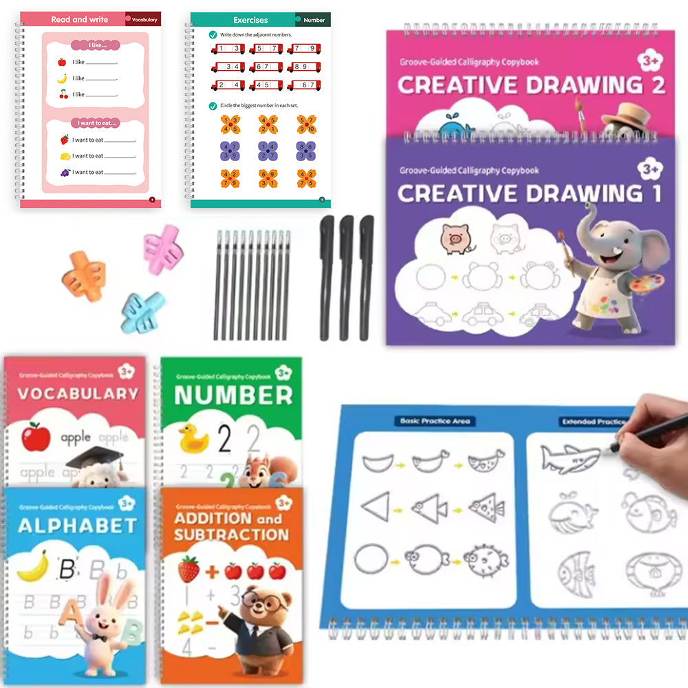 Special Grooved Handwriting Practice Books with 10 Refills