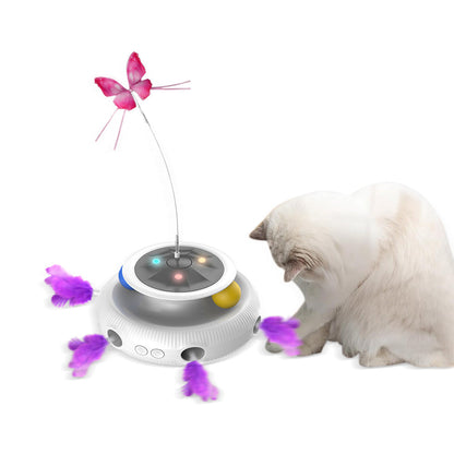 3-in-1 Automatic Moving Cat Toy Rechargeable Feather Butterfly Tracking Ball Interactive Toy