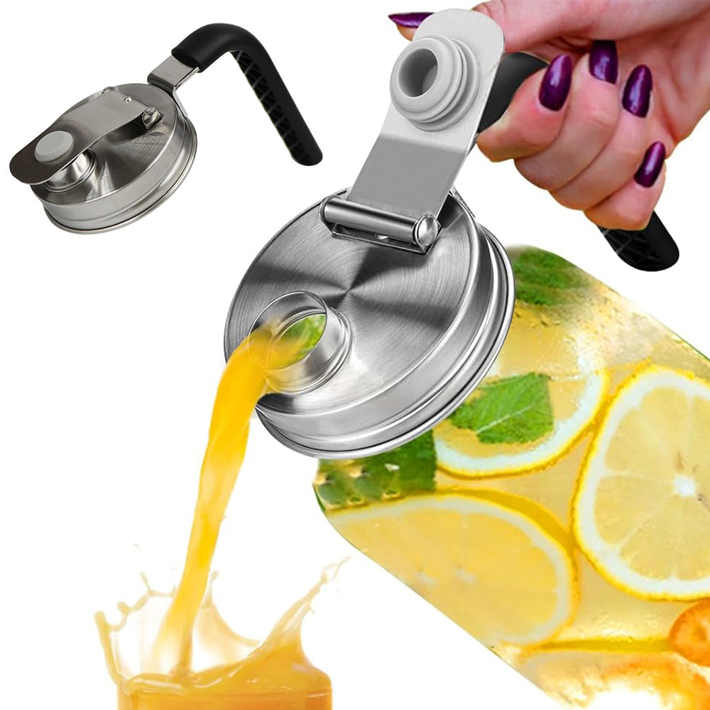 7cm Stainless Steel Mason Jar Pour Spout Lid with Handle Flip Cap Leak-Proof Seal