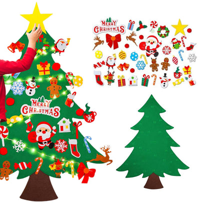 DIY Felt Christmas Tree Set ¨C 41 Ornaments with LED String Lights for Kids