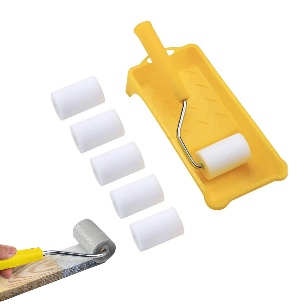 8Pcs Set Mini Paint Roller Kit Foam Paint Roller with Tray for Cabinets Furniture Stenciling Art Crafts