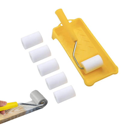 8Pcs Set Mini Paint Roller Kit Foam Paint Roller with Tray for Cabinets Furniture Stenciling Art Crafts