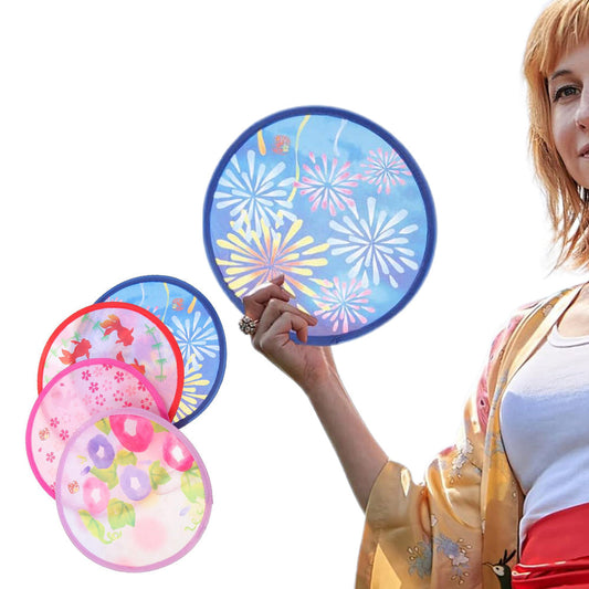 4Pcs Set Foldable Cute Fans Portable Small Round Handheld Polyester Fans