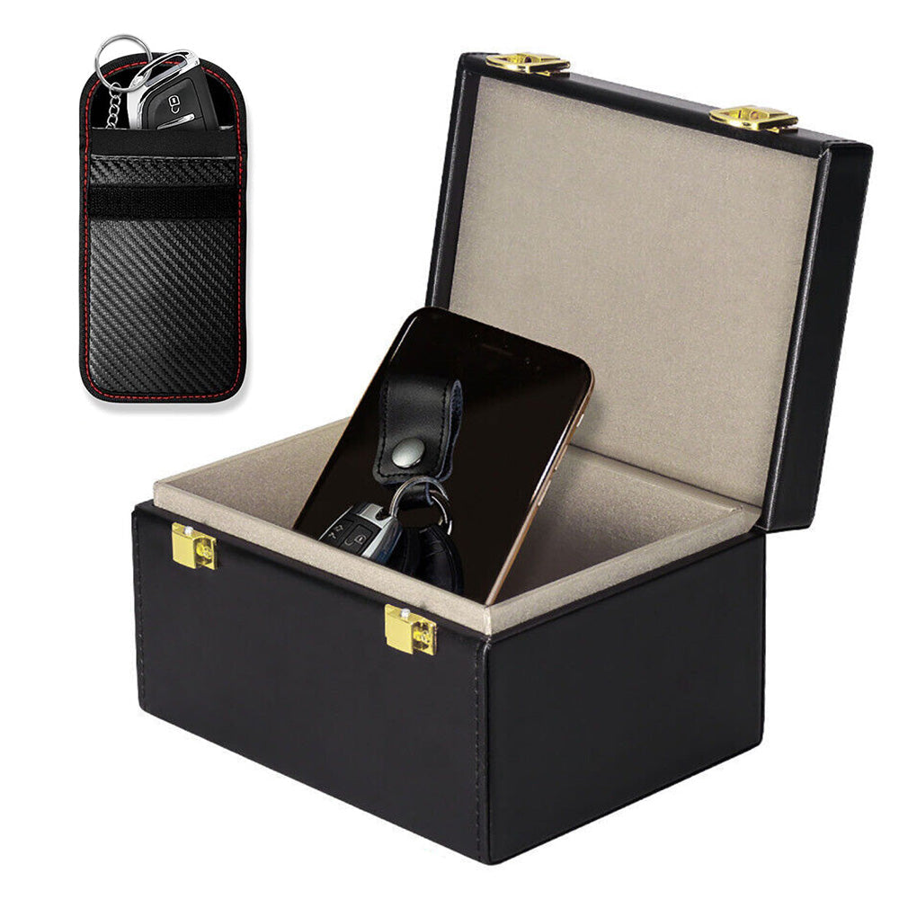 Carbon Fiber RFID signal shielded Car Key Signal signal shielded Case & Anti-Theft Pouch Set