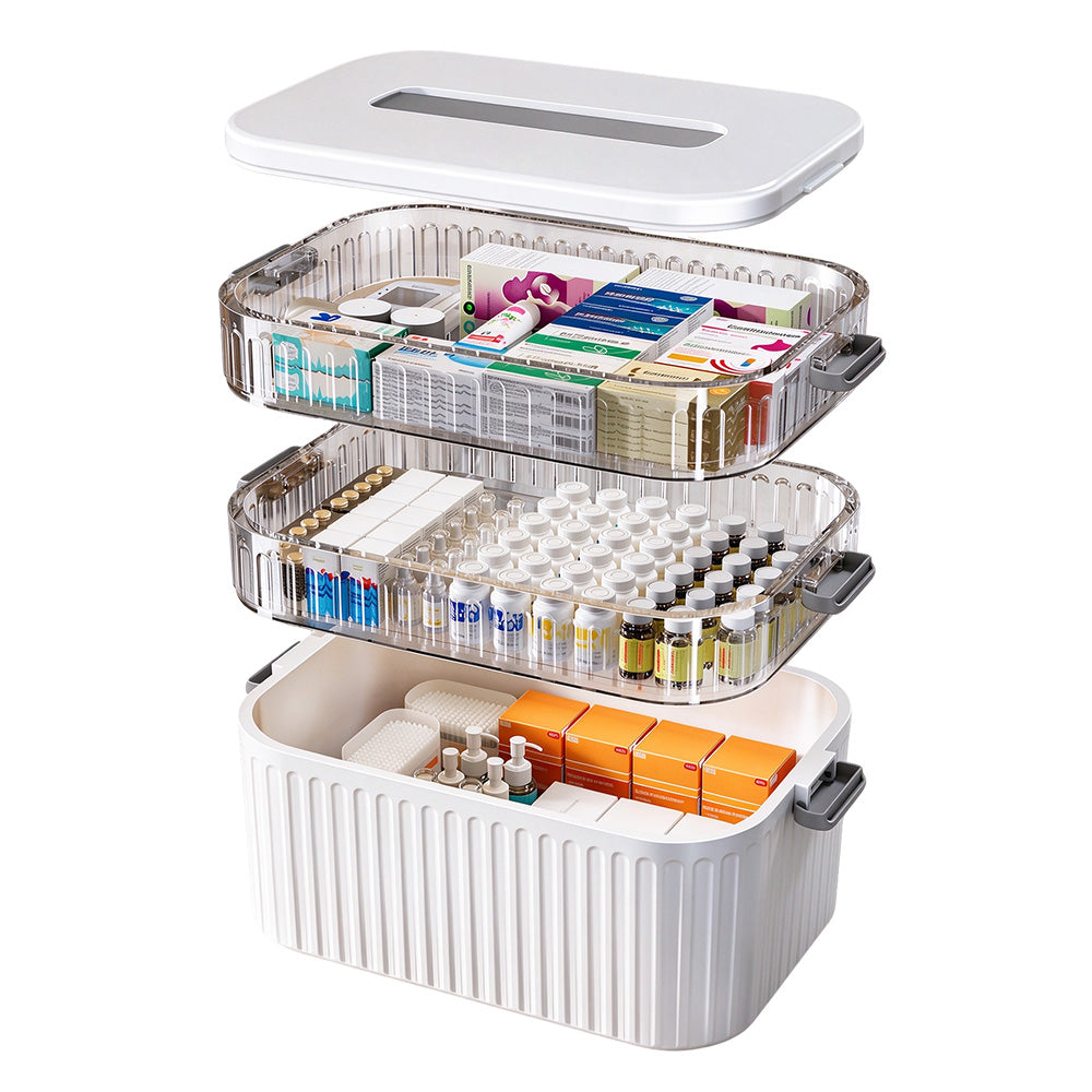 4-Layer Clear Storage Organiser Portable Craft Box with Carry Handle