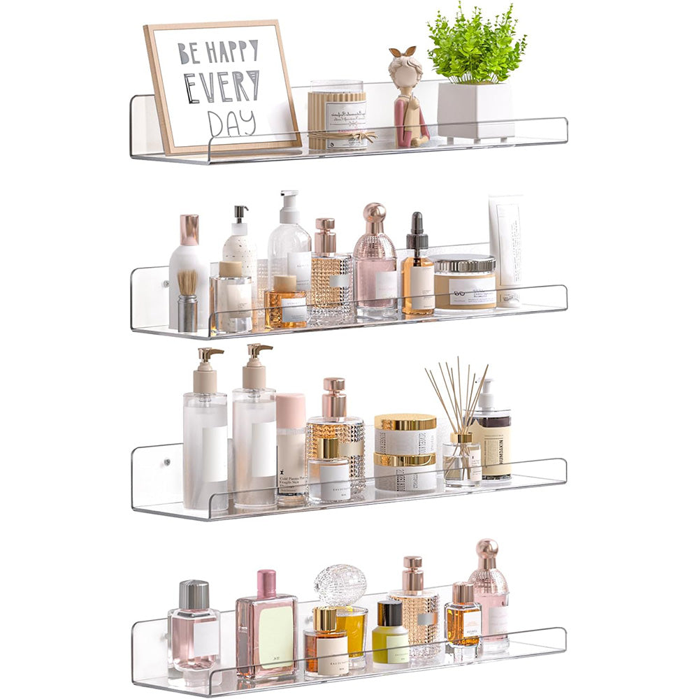 4 Pack Acrylic Wall Shelves Clear No Drill Storage Rack for Bedroom Living Room Bathroom