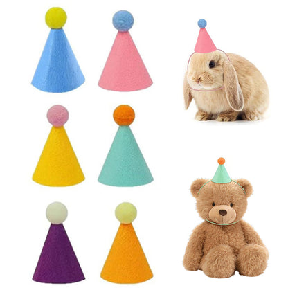6Pcs Pet Party Hats with Pom Pom Fabric Cone Hats for Cats Dogs Small Animals