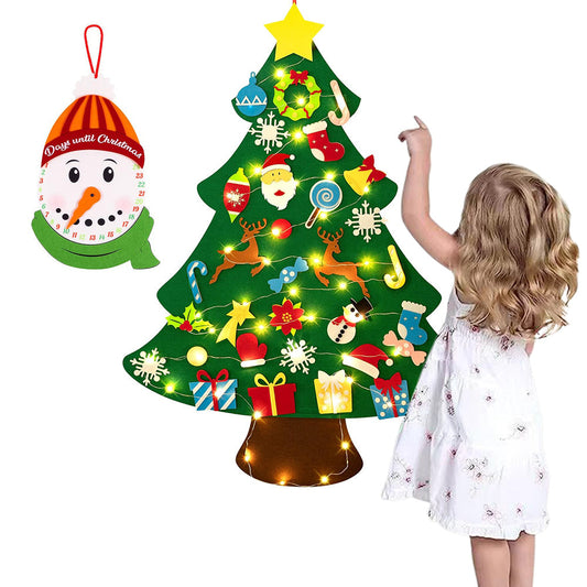 DIY Lighted Felt Christmas Tree Set Hanging Xmas Decorations with 3-Meter String Light
