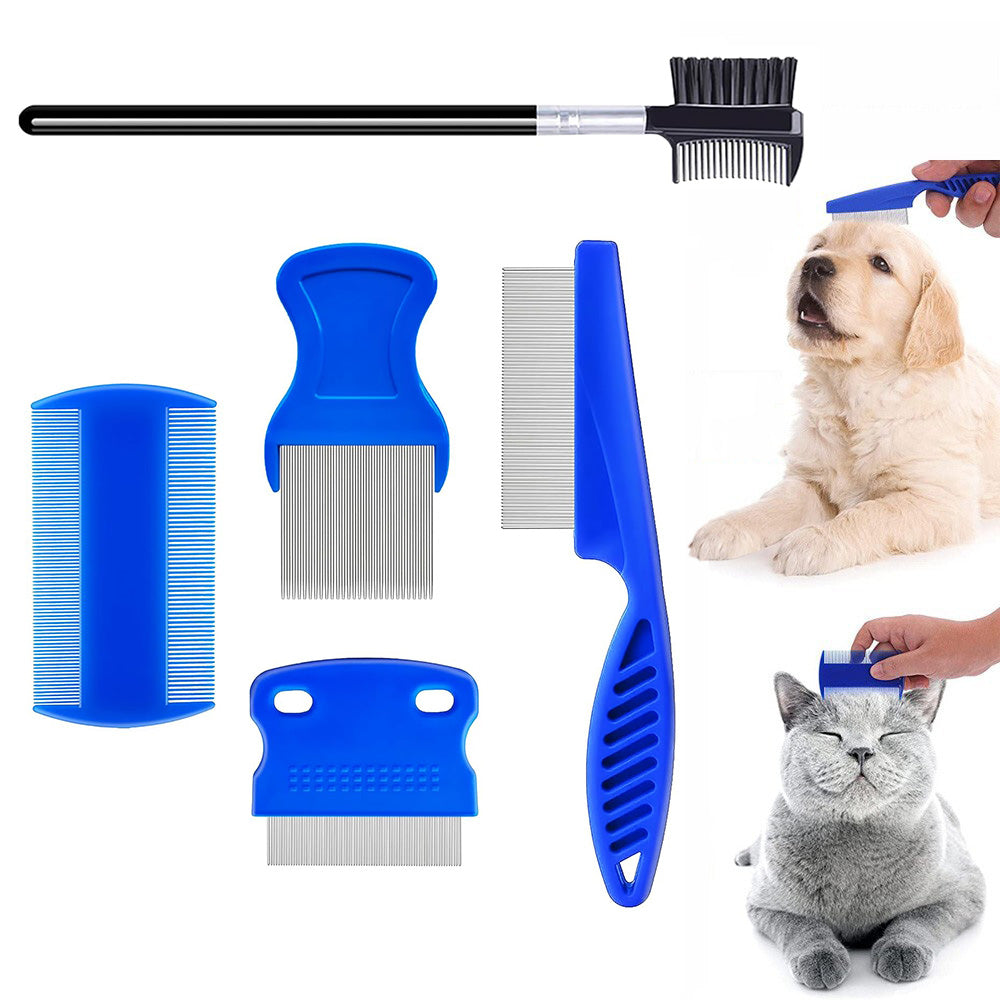 5 Pcs Set Flea Lice Comb for Pets Stainless Steel Dog Cat Dematting Grooming Combs