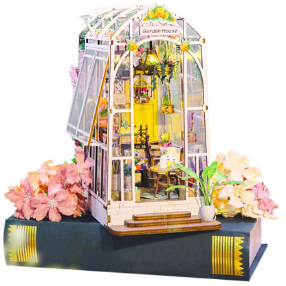 3D DIY Book Nook Puzzle Kit Garden House Miniature Dollhouse Shelf Insert