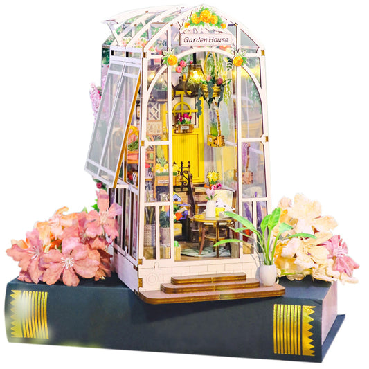 3D DIY Book Nook Puzzle Kit Garden House Miniature Dollhouse Shelf Insert