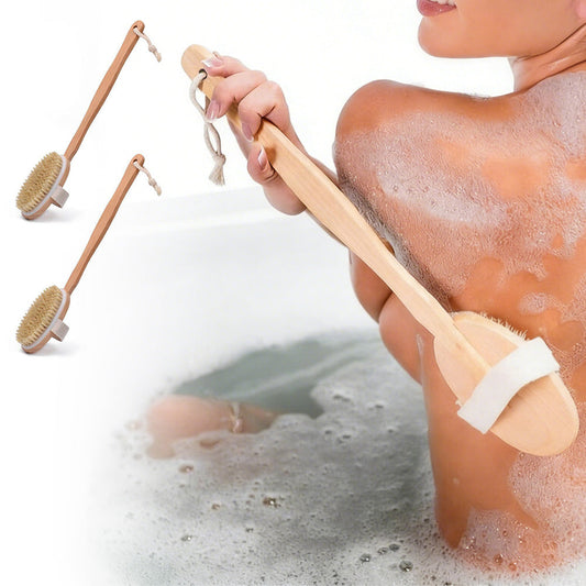 2 Pieces Long Handle Back Shower Brush with Detachable Strap
