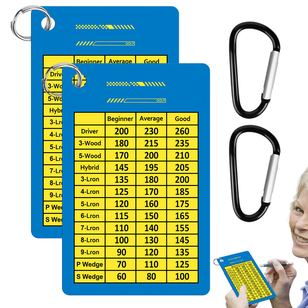 2 PCS Golf Club Range Chart Cards  Card Golf Score Cards Golf Club Distance Card with Clips