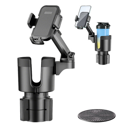 2 in 1 Car Cup Holder Phone Mount Long Arm 360 Degree Rotation