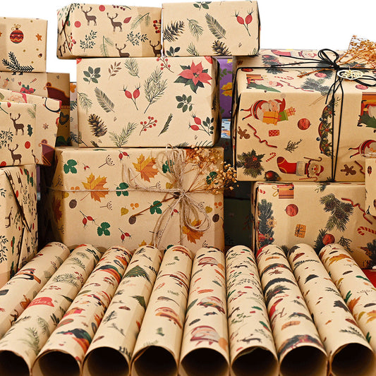 10PCS Christmas Wrapping Paper Rolls with Multiple Patterns & Gift Box Wrap