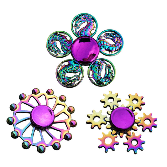 3PCS Rainbow Alloy Fidget Spinner Tri-Wing Hand Spinner Toy