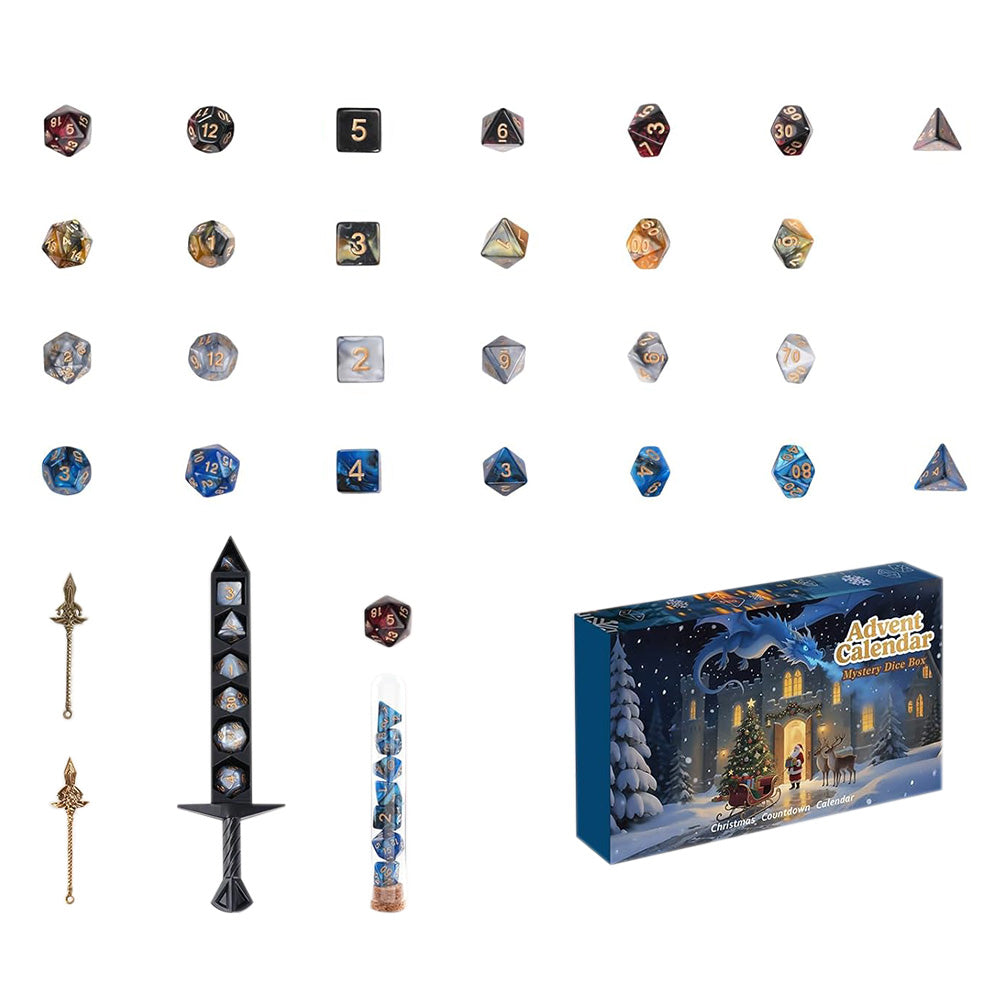24-Piece Dice Advent Calendar Set Christmas Countdown with Polyhedral Dice for Teens and Adult