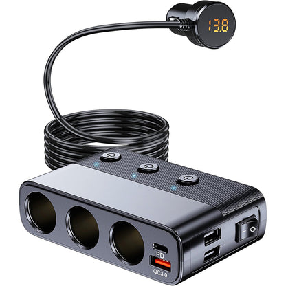 7 in 1 Cigarette Lighter Splitter QC3.0 PD 30W Charging 3 Socket Car Charger Adapter