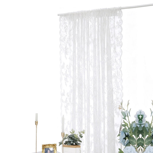 Vintage Lace Sheer Curtains with Flower & Branch Design Voile Curtains for Living Room & Garden
