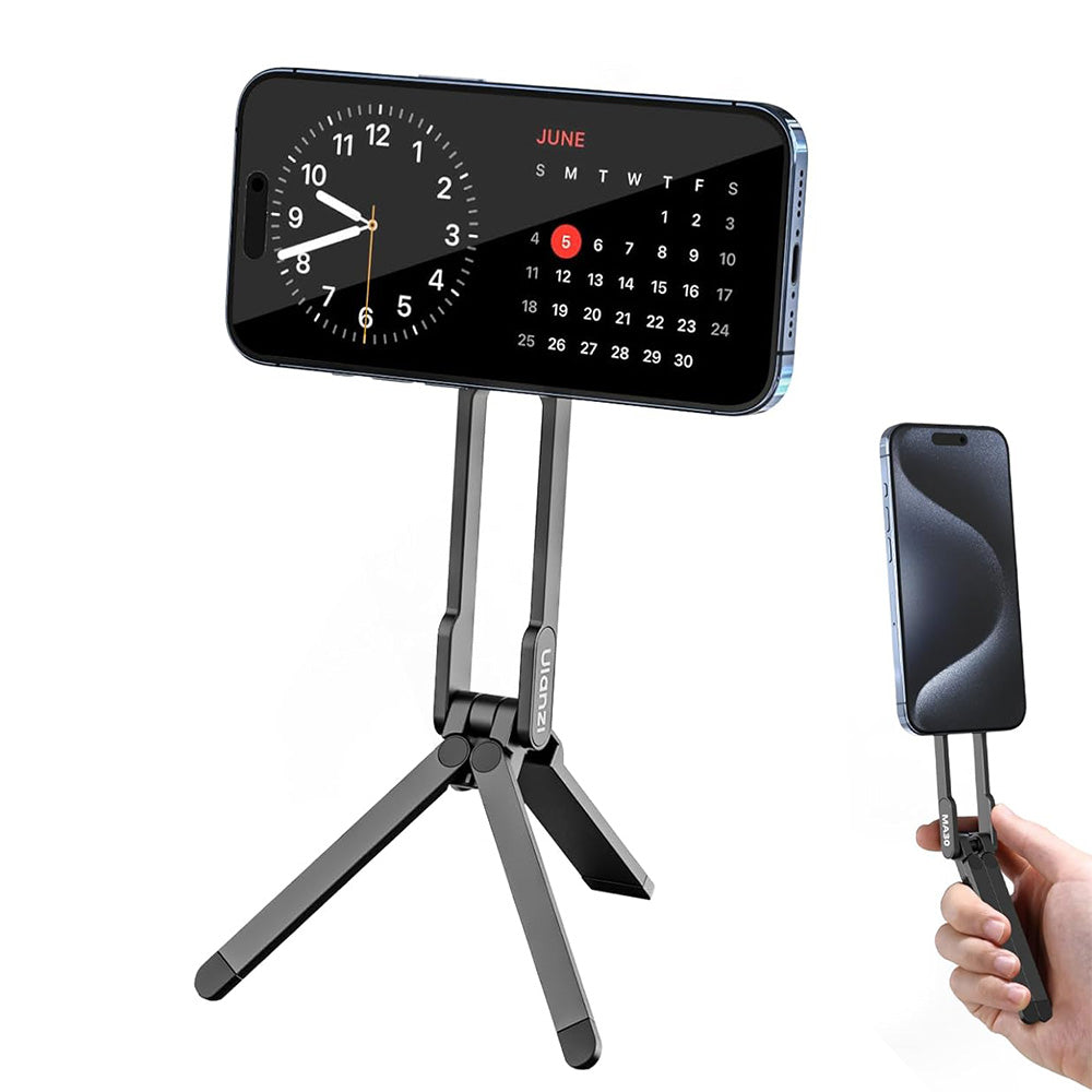 MagSafe Compatible Magnetized Phone Stand ¨C Spring Clip with Foldable Mini Tripod