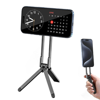 MagSafe Compatible Magnetized Phone Stand ¨C Spring Clip with Foldable Mini Tripod