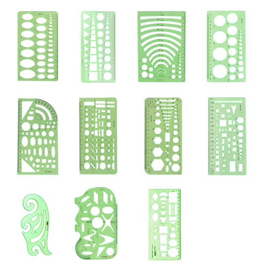 11PCS Plastic Geometric Drawing Templates Set DIY Drafting Stencils Tools
