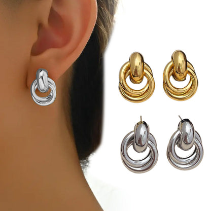 2 Pairs Women’s Geometric Dangle Drop Earrings with Large Knot Design