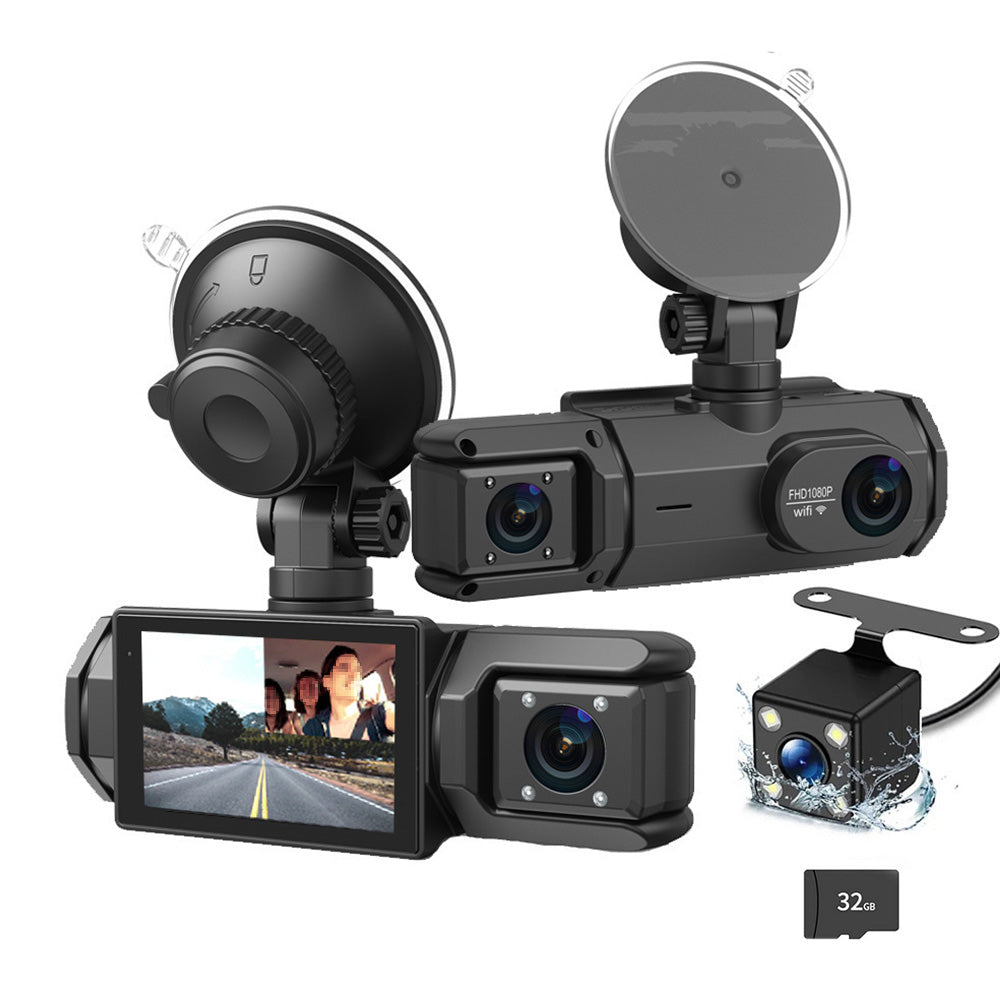 3-Channel Dash Cam with WiFi ââ‚?Front, Inside & Rear Camera with Motion Detection