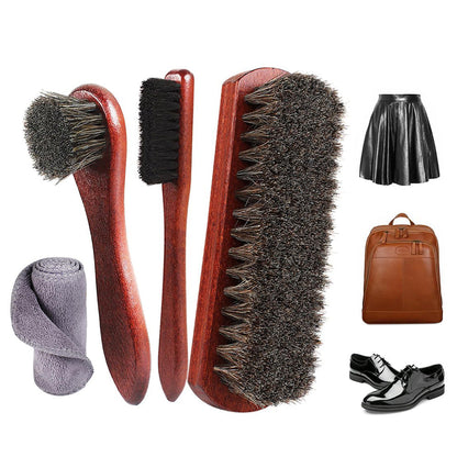 4PCS Horsehair Shoe Brush Set for Leather Cleaning and Polishing