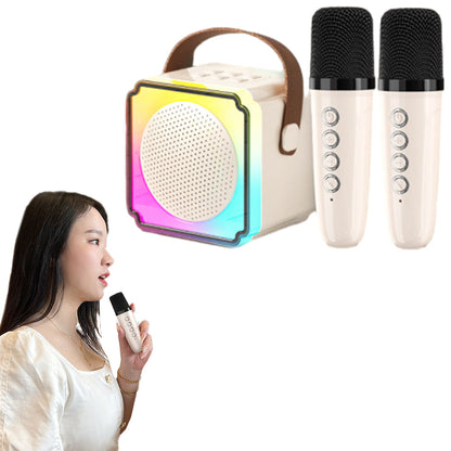 Mini Karaoke Machine with 2 Wireless Microphones Portable Bluetooth Speaker