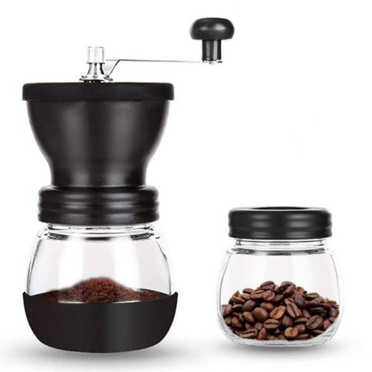 Manual Coffee Bean Grinder Hand Stainless Ceramic Burr Core Glass Jar Set