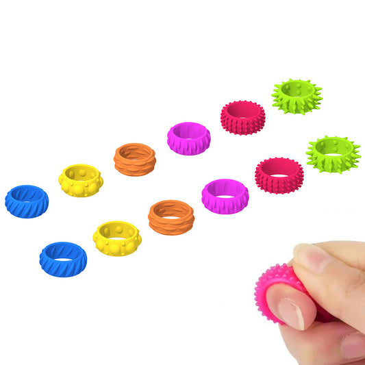 12Pcs Ring Sensory Toys for Textured Soft Finger Spinner Rings