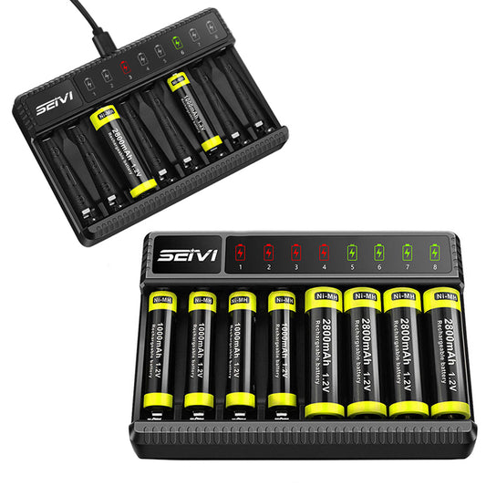 8-Slot Smart Battery Charger with LED Display for 1.2V AA/AAA NiMH Rechargeable Batteries