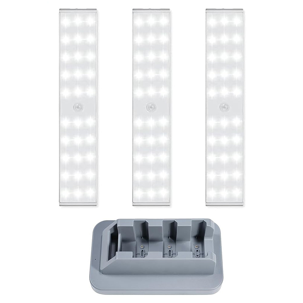 3Pcs Motion Sensor Lights with Charging Station 3-Color Rechargeable Under Cabinet Lights