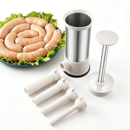 Stainless Steel Sausage Stuffer with 4 Tubes Manual Meat Stuffer