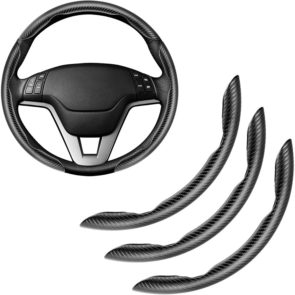3 Piece Carbon Fiber Steering Wheel Cover Non-Slip Grip Protector