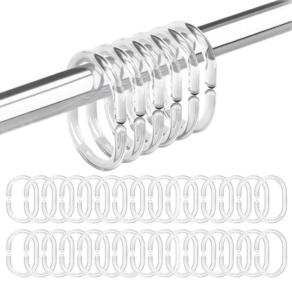 36Pcs Clear Plastic Shower Curtain Rings C-Shaped Snap-On Hooks for Bathroom Rod