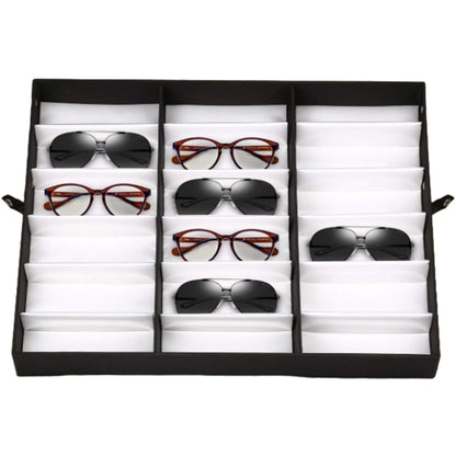 18-Slot Sunglasses Organizer Box Eyewear Display Tray Snap Close Nylon Eye Glasses Case