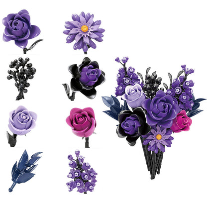 822PCS Purple Rose Bouquet Building Blocks DIY Assembly Set Birthday Gift