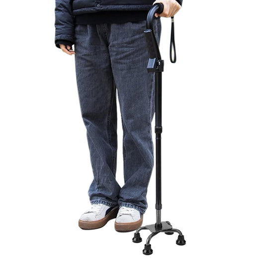 Adjustable Walking Cane with Foldable 4-Pronged Base for Seniors
