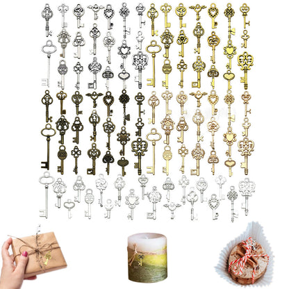 100 Pack Vintage Key Charms for DIY Jewelry Pendant