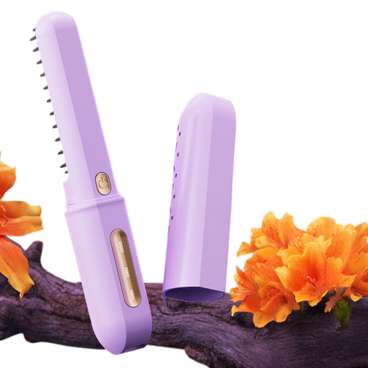 Cordless Rechargeable Hair Straightener Brush Mini Fast Heating Comb For Travel