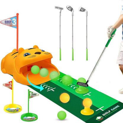 Kids Golf Toy Set with Tiger Ball Returner Clubs and Putter Mat for Indoor & Outdoor Play