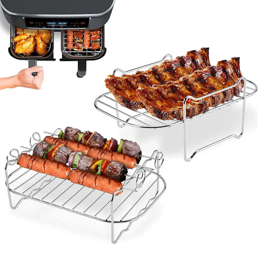 2PCS Square Air Fryer Rack Stackable Multi-Layer Stainless Steel Stand