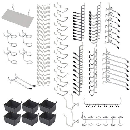 140Pcs Pegboard Hook Set with Brackets Bins Trays Wall Organizer for Garage Workshop