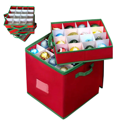 4-Tier 64-Compartment Christmas Ornament Storage Box with Lid